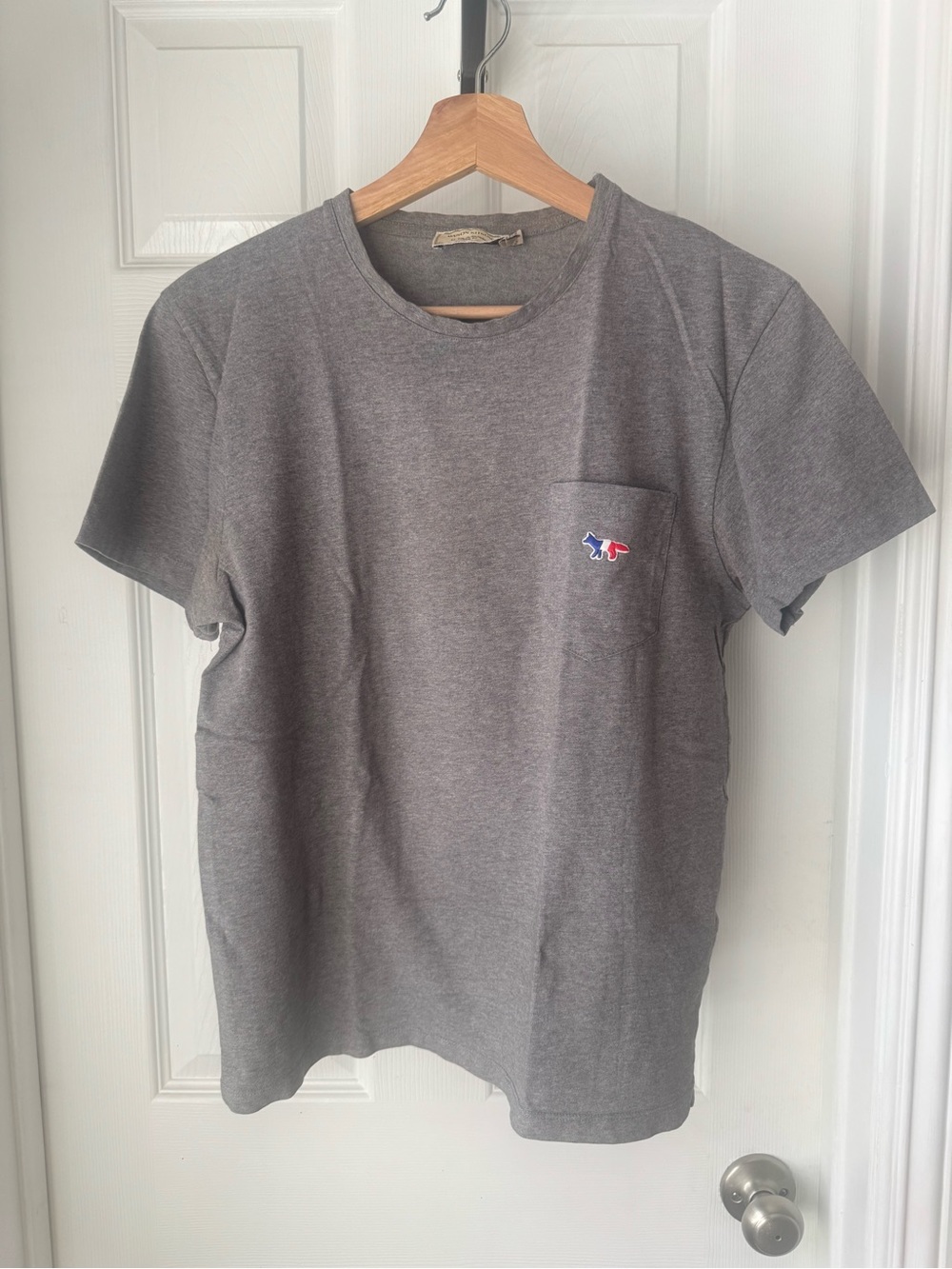 MAISON KITSUNE Gray Short Sleeve Pocket Tee with Tricolor Fox Patch